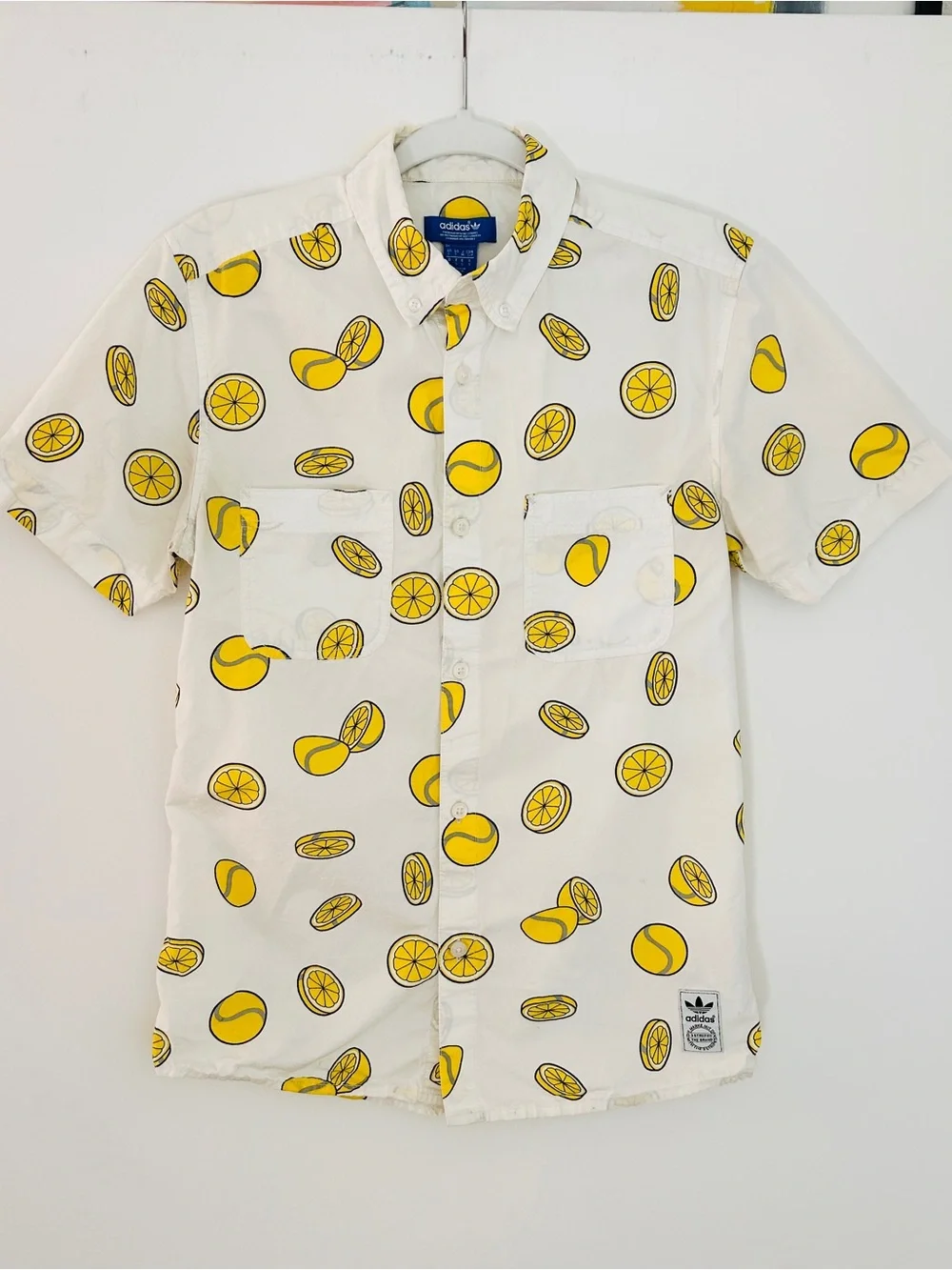Adidas x Stan Smith Ballsmon Lemon Shirt Button Up Down Cotton Yellow Size Small